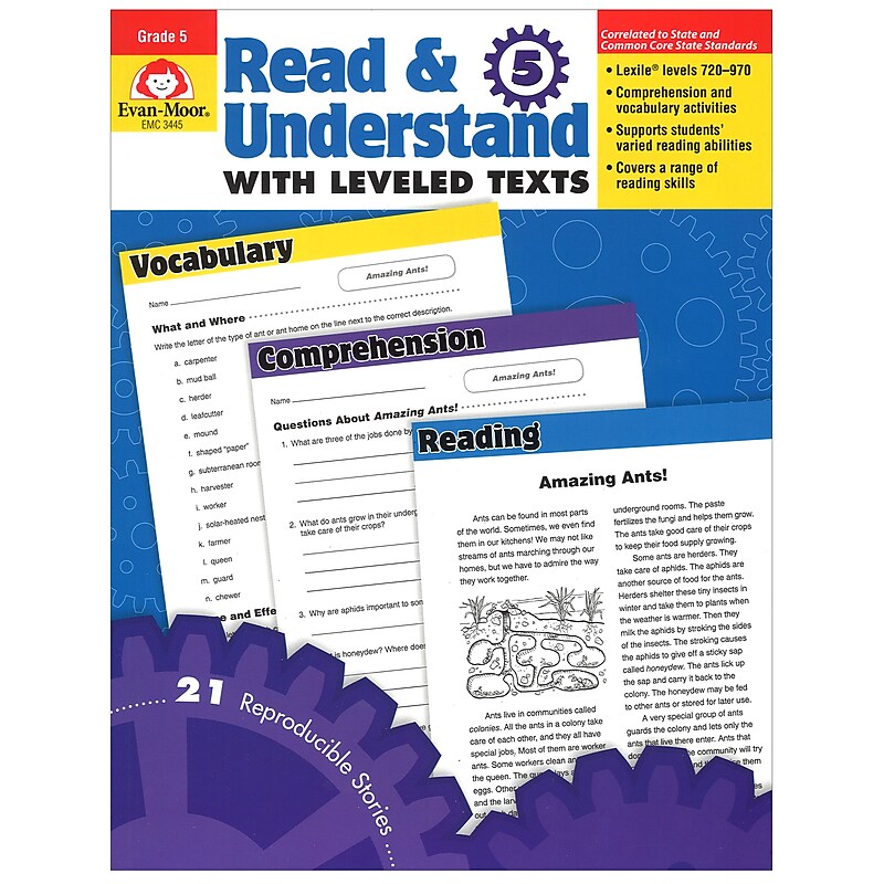 Evan-Moor® "Read and Understand With Levelled Texts" Grade 5 Resource Book, Language Arts/Reading image 1