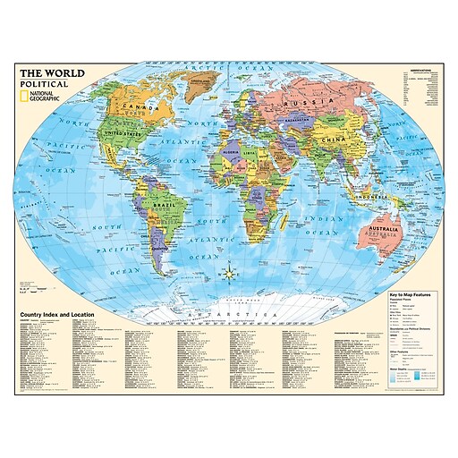 National Geographic Maps Political Series World Map, Grades 4th 12th