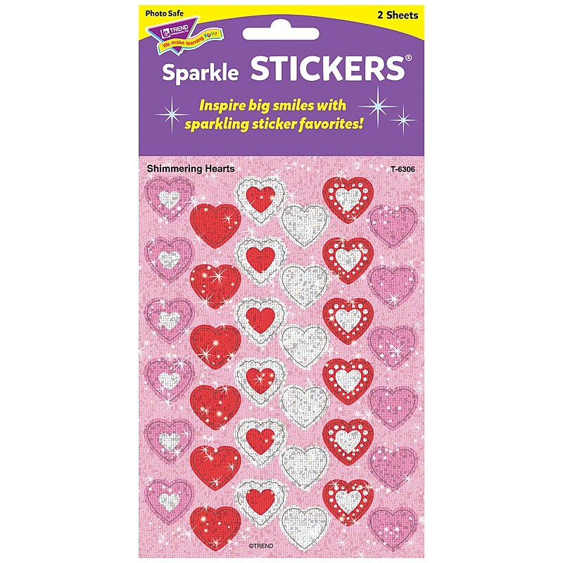 Trend Shimmering Hearts Sparkle Stickers, 72 CT (T-6306) image 1