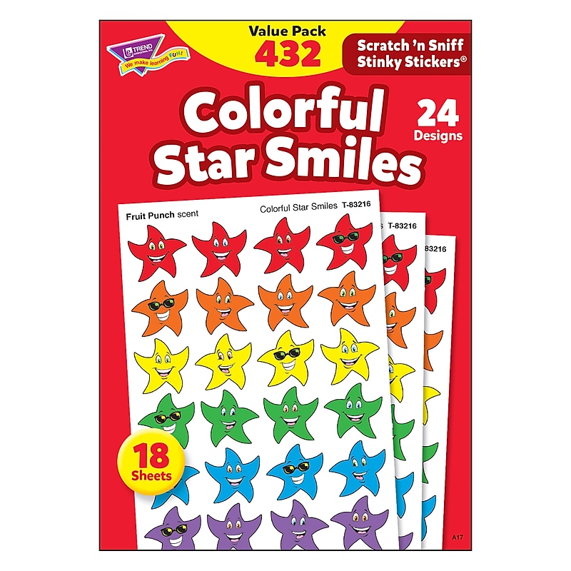Trend Enterprises Colorful Star Smiles Stinky Stickers Variety Pack, Multicolored, 432/Pack (T-83904) image 1