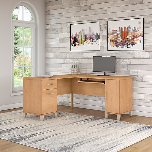Bush Furniture Somerset 60W L Shaped Desk, Maple Cross (WC81430K) Staples