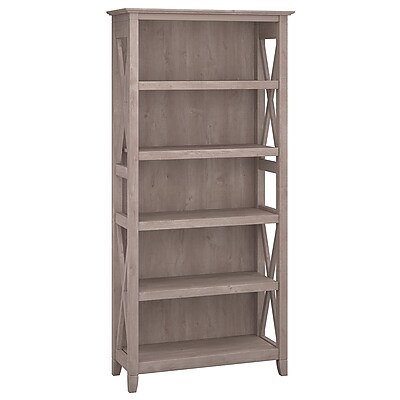 Bush Furniture Key West 5 Shelf Bookcase in Washed Gray