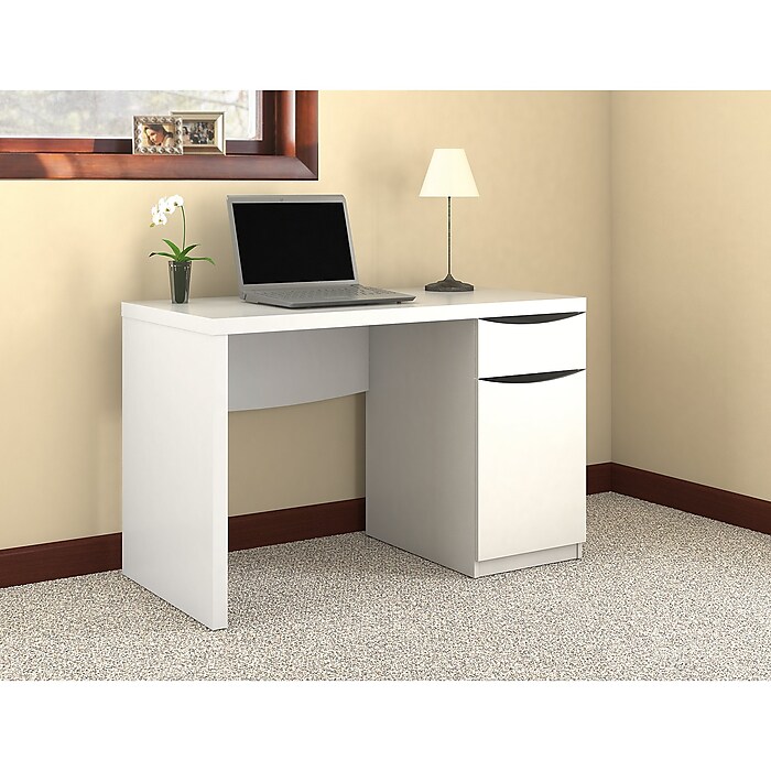Bush Furniture Montrese 48 W Computer Desk Pure White MY72117 03 Staples