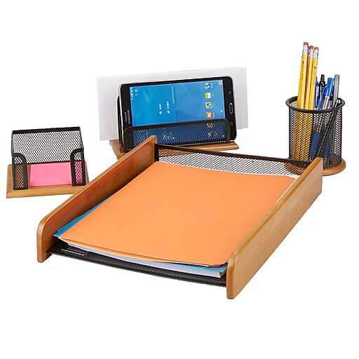 Mind Reader 4 Piece Wood Set Desk Organizer, Black (WDSET4BLK) Staples
