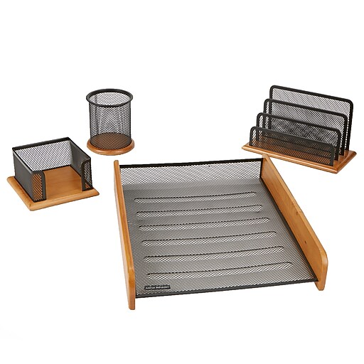 Mind Reader 4 Piece Wood Set Desk Organizer, Black (WDSET4BLK) Staples