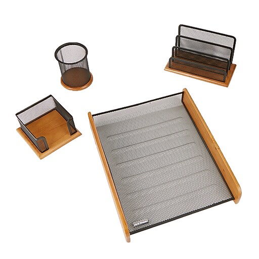 Mind Reader 4 Piece Wood Set Desk Organizer, Black (WDSET4BLK) Staples