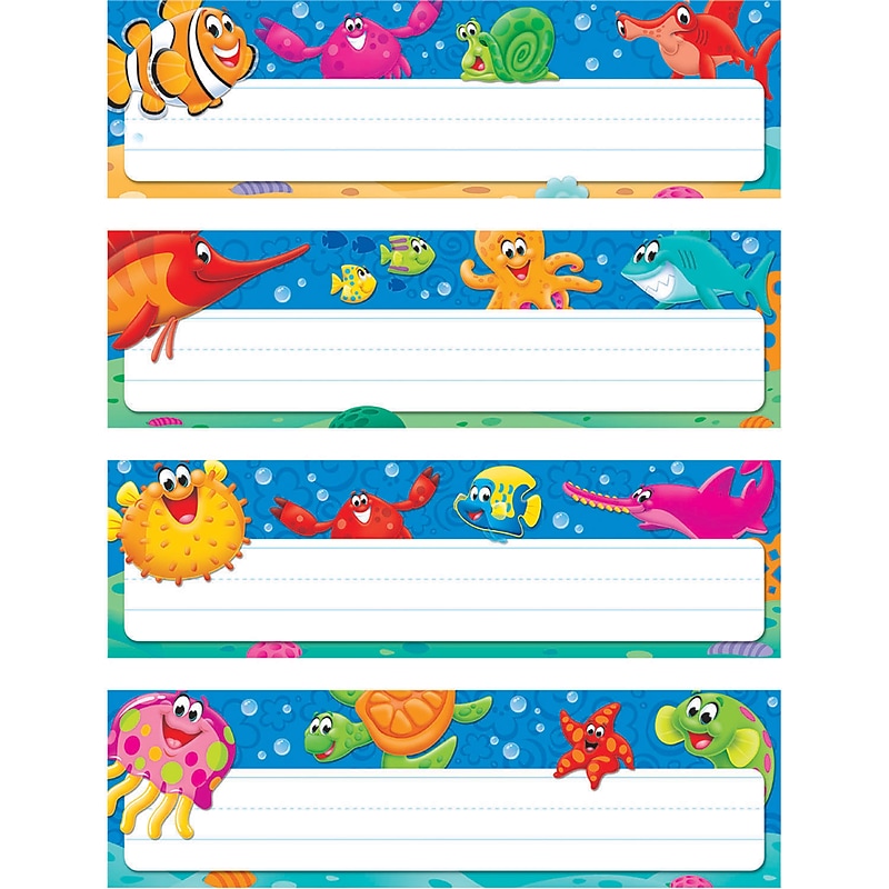Trend Enterprises Desk Toppers Sea Buddies School Name Plates, 9.5" x 2.88", 32/Pack (T-69948) image 1