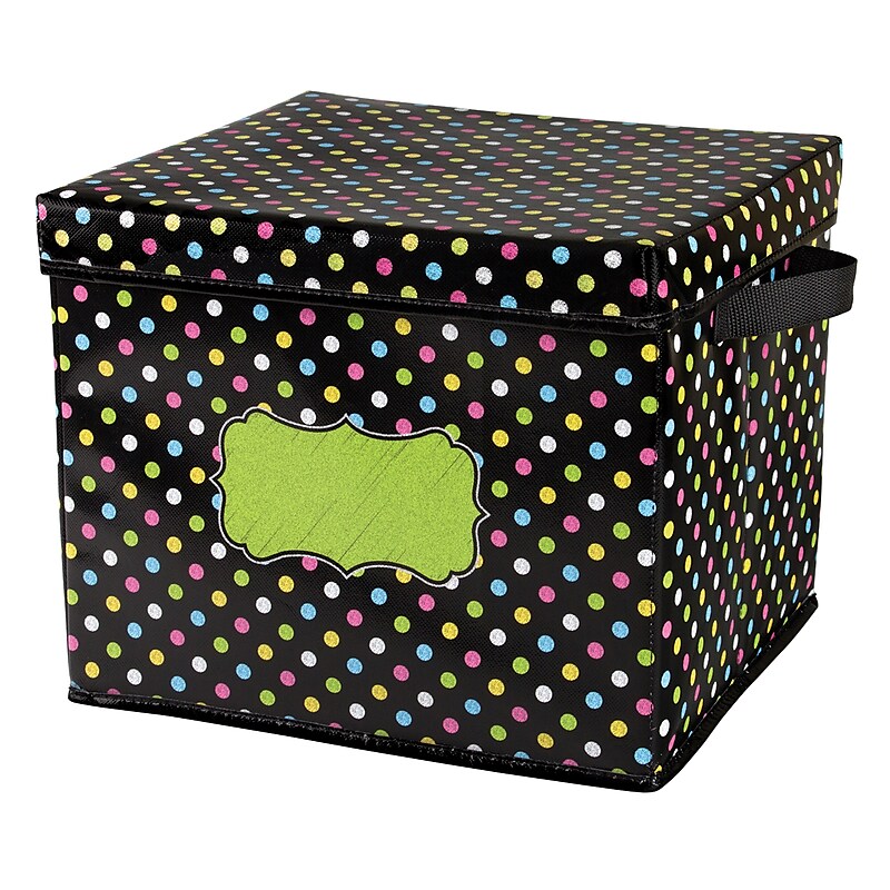 Teacher Created Resources Chalkboard Brights 12"H x 13"W Non-Woven PVC Bin, Black with Multicolor Dots (TCR20766) image 1
