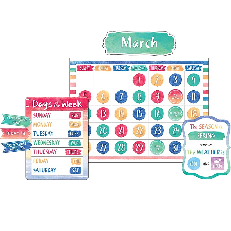 Teacher Created Resources® Watercolor Calendar Bulletin Board Set, 87 pieces (TCR8971) image 1