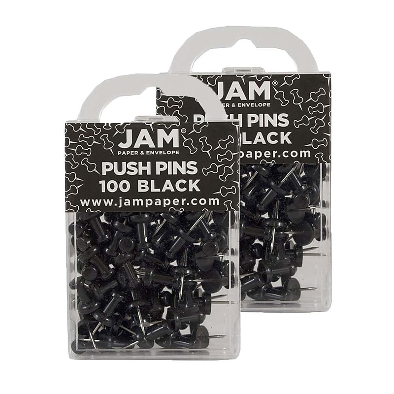 JAM Paper Push Pins, Black, 2 Packs of 100 (222419046A) image 1