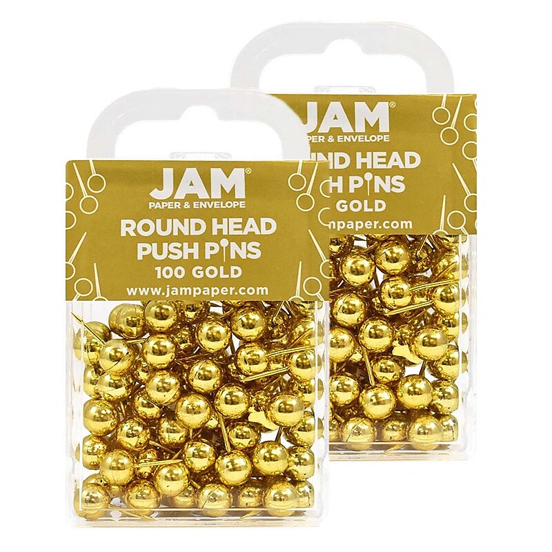 JAM Paper Colored Map Tacks, Gold, 2 Packs of 100 (22432213A) image 1