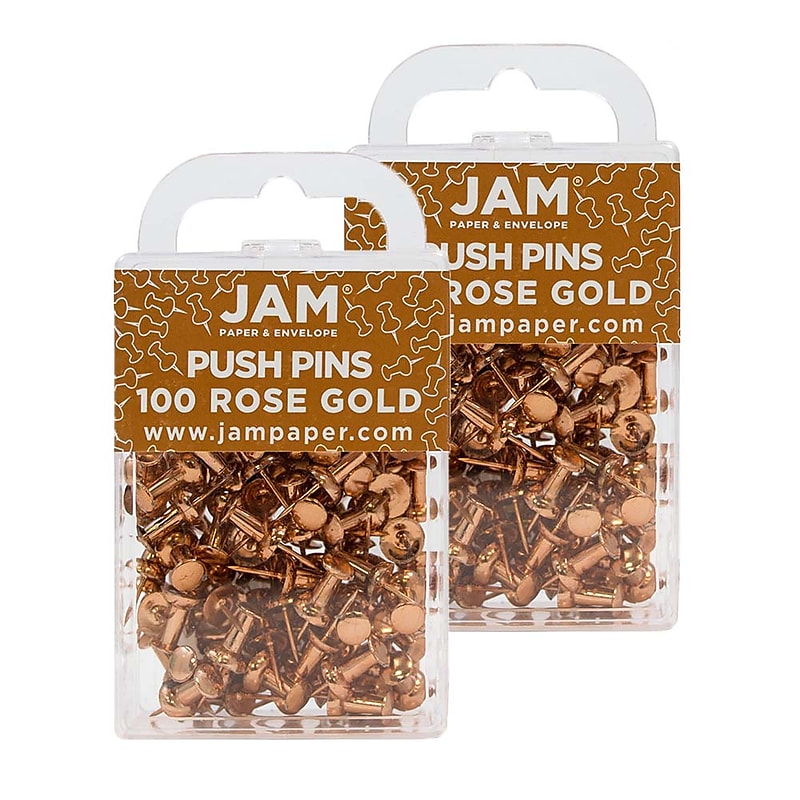 JAM Paper Pushpins, Rose Gold, 2 Packs of 100 (22432063A) image 1