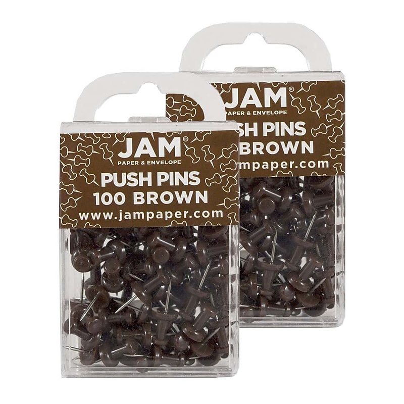 JAM Paper Pushpins, Chocolate Brown, 2 Packs of 100 (222419049A) image 1