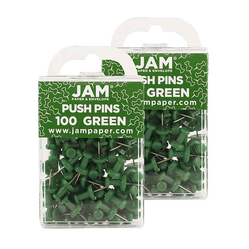 JAM Paper Push Pins, Green, 2 Packs of 100 (2242954A) image 1