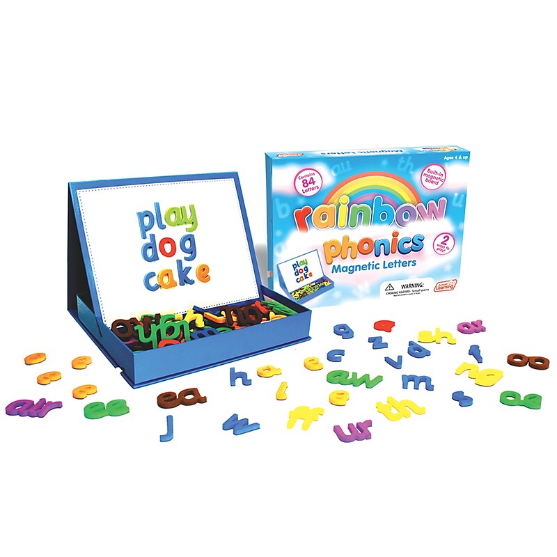 Junior Learning 6.5" x 6.5" Rainbow Phonics Magnetic Letters & Built-in Magnetic Board, Assorted Colors (JRL194) image 1