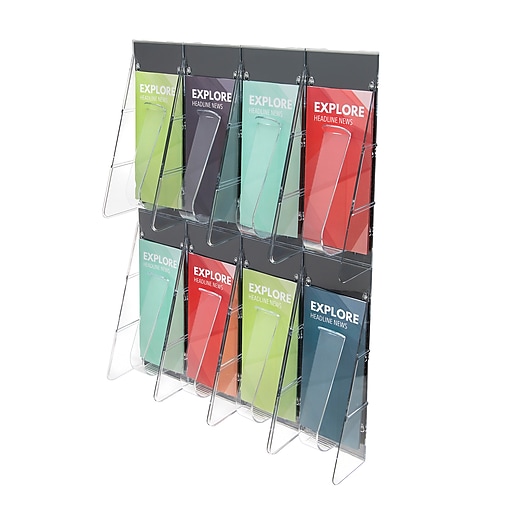Deflecto 56801 Stand-tall 1-piece literature rack for magazines clear 9 unbreakable pockets