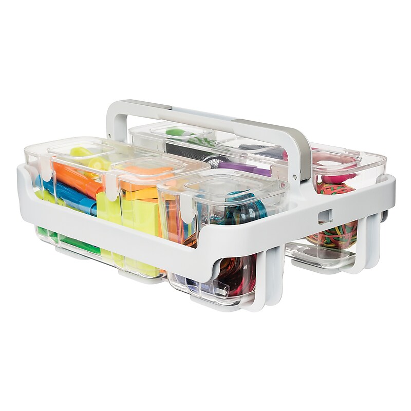 Deflecto Stackable Caddy Organizer with 3 Canisters, Clear (29003CR) image 1