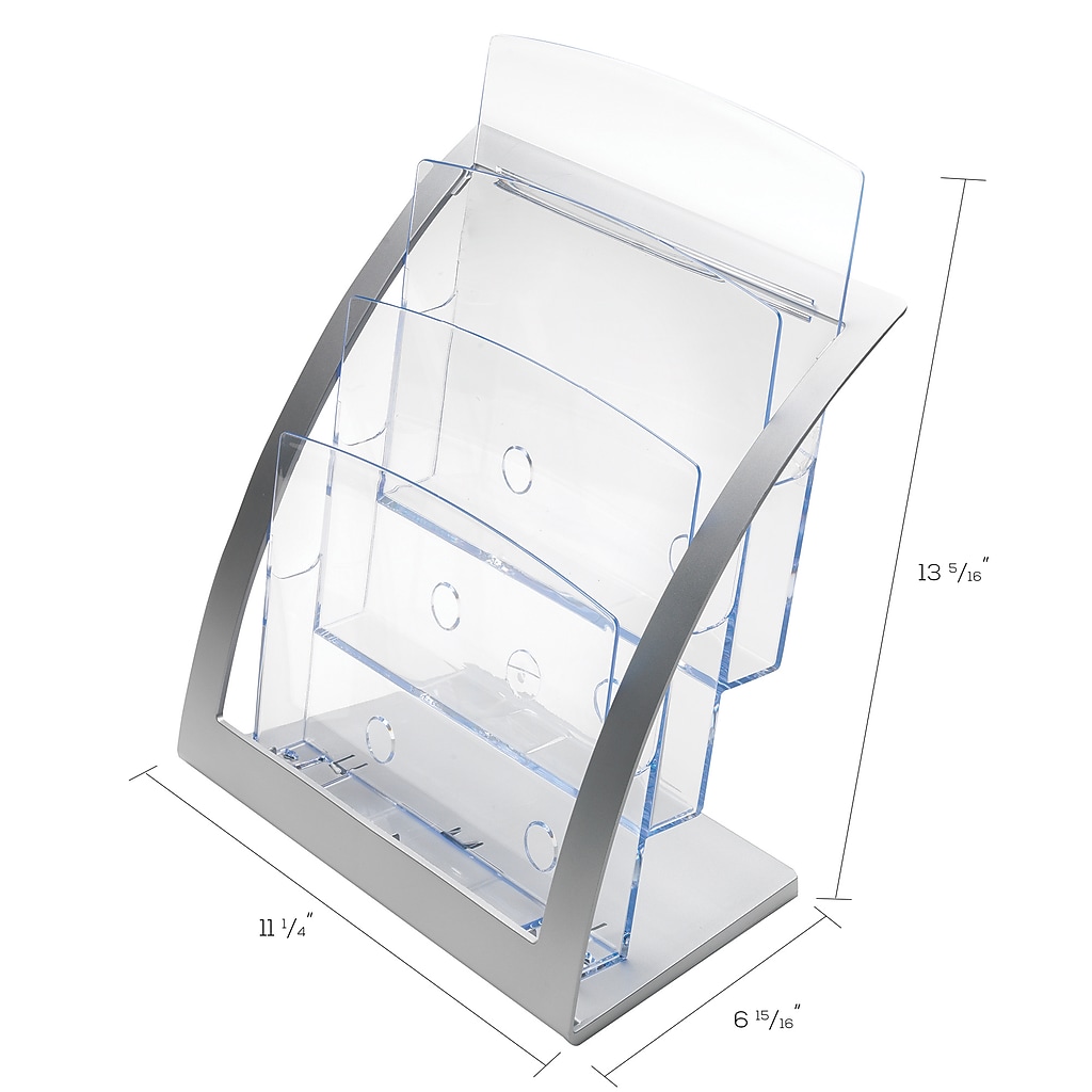 dimensions of Deflect-O 3-compartment magazine rack