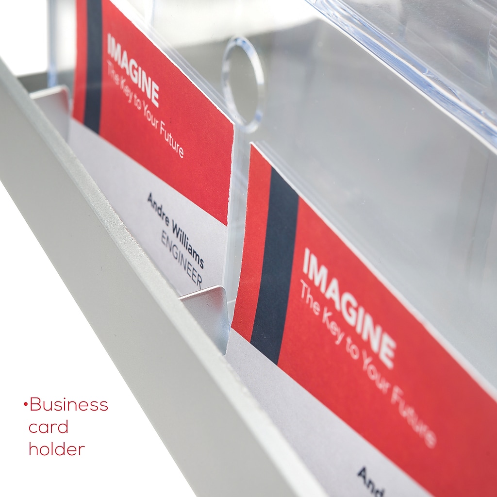 business cards in a rack pocket with label