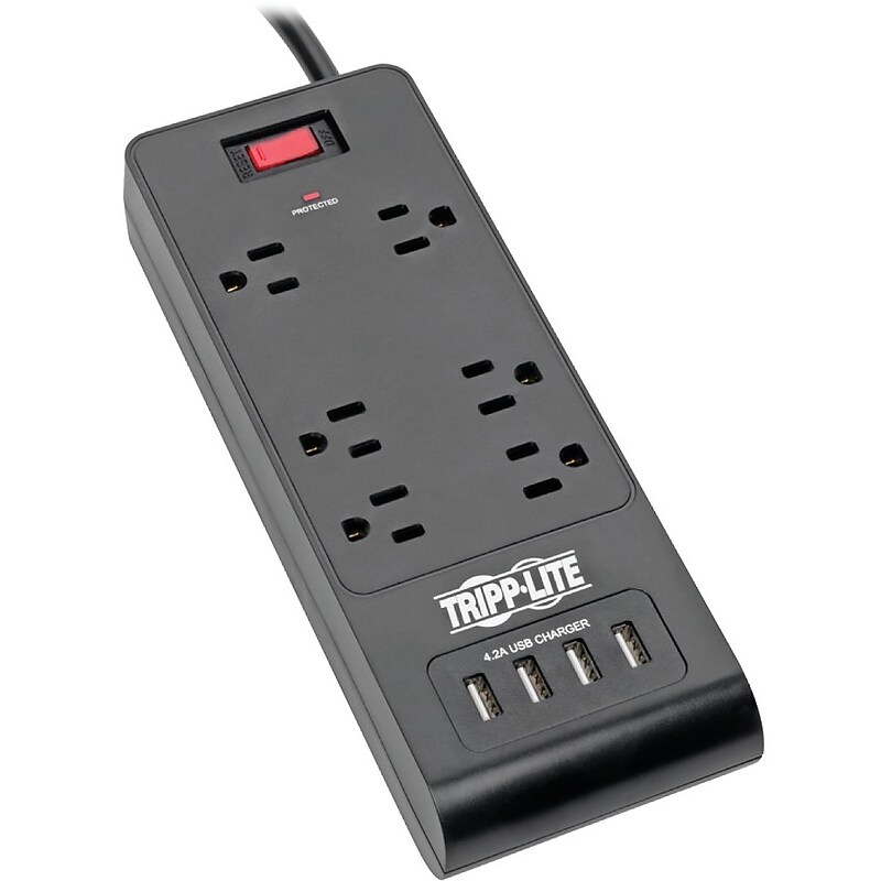 Tripp Lite 6 Outlet Home/Office, 6' Cord, 1800 Joules (TLP664USBB) image 1