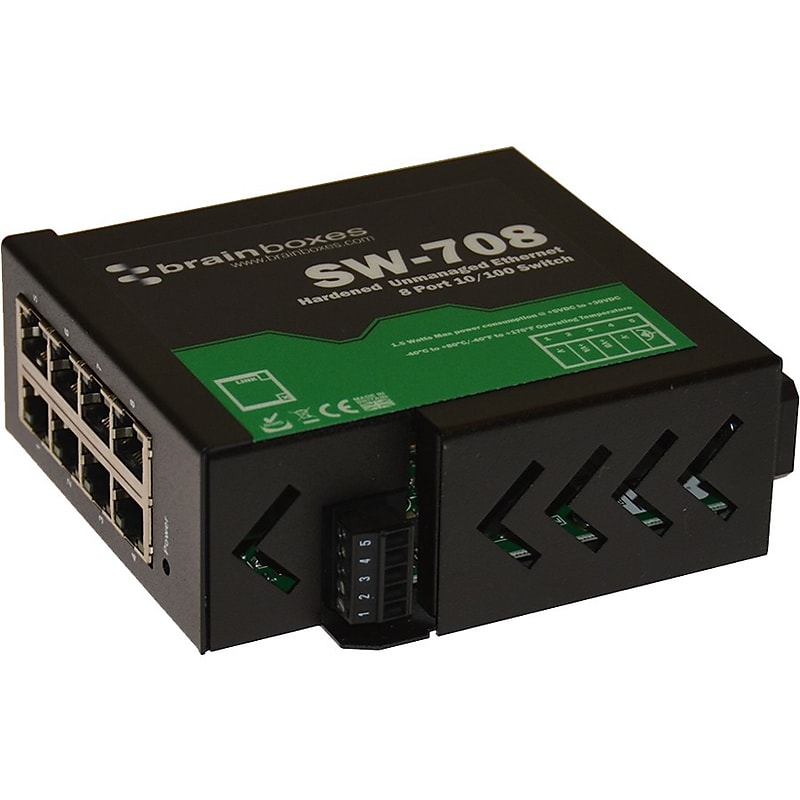 Brainboxes 8-Port Ethernet Unmanaged Switch, Up to 10 Gbps (SW-708) image 1