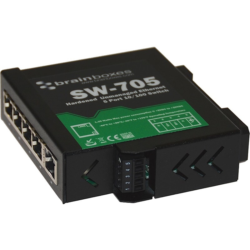 Brainboxes 5-Port Ethernet Unmanaged Switch, Up to 10 Gbps (SW-705) image 1