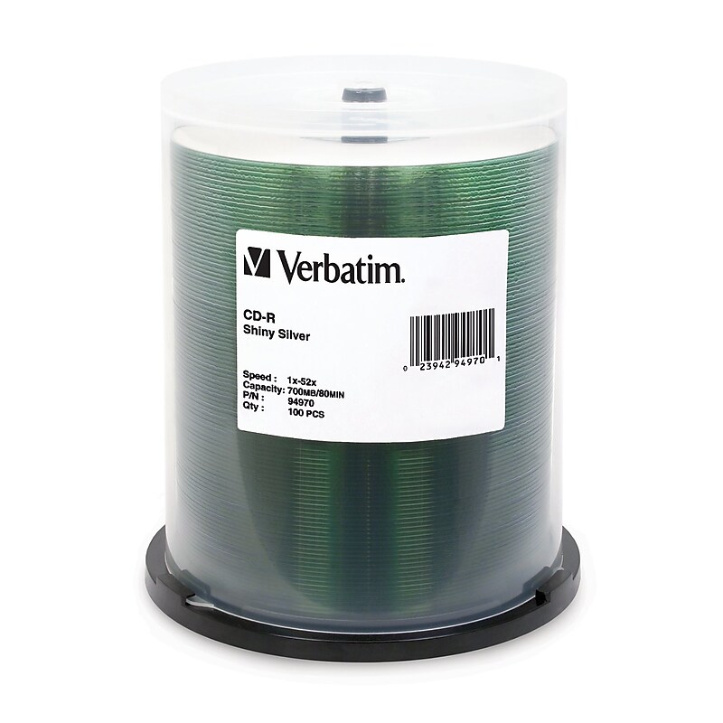 Verbatim Silk Screen 94970 52x CD-R, Silver, 100/Pack image 1