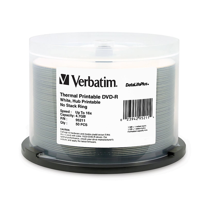 Verbatim DataLifePlus 95211 16x DVD-R, White Thermal Printable image 1