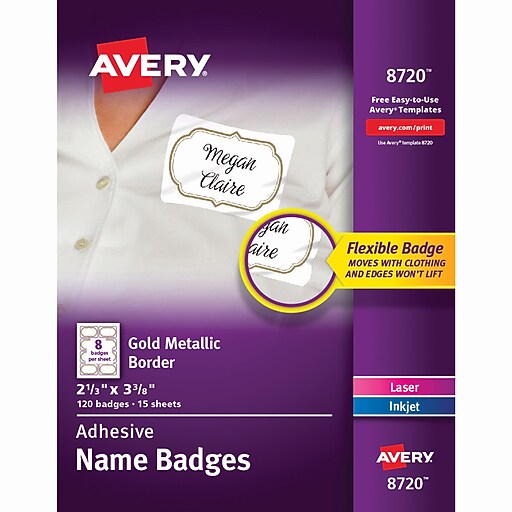 Avery Metallic Border Adhesive Name Badges, 120/Pack, 2.33" W x 3.38" H
