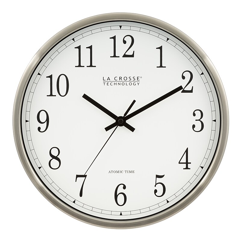 La Crosse Technology 12 Inch Atomic Analog Wall Clock, Stainless Steel (WT-3126B) image 1
