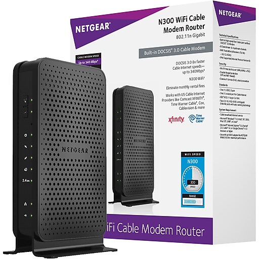 NETGEAR N300 DOCSIS 3.0 WiFi Cable Modem Router (C3000100NAS) at Staples