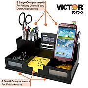 Victor Technology 6-Compartment Wood Storage with Smart Phone Holder, Black (9525-5)