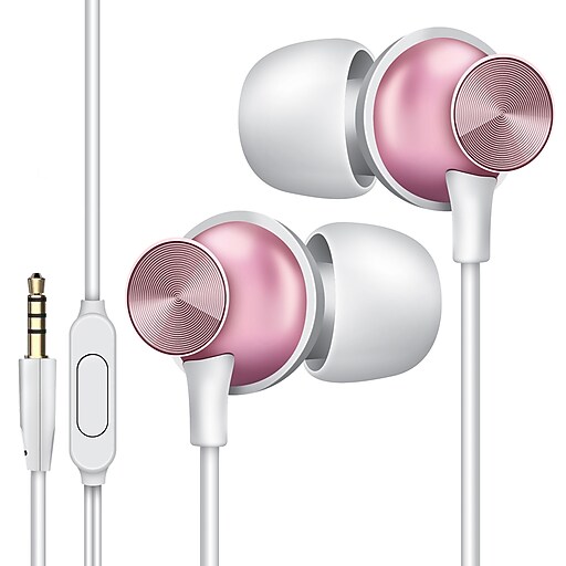 Metallic Earbuds with Mic, 3.5mm Corded Stereo Earphones, iPhone iPod
