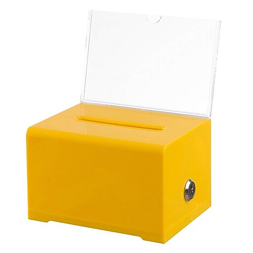 AdirOffice Locking Acrylic Donation & Ballot Box, Yellow (637YLW) at