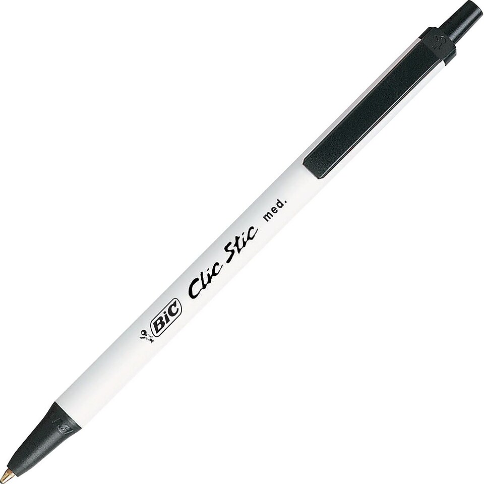 BIC Clic Stic Retractable Ballpoint Pens, Medium Point, Black, Dozen