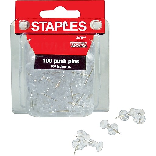 Staples® Push Pins, Clear, 100/Pack Staples