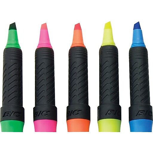 BIC® Brite Liner® Grip Highlighters, Chisel Tip, Assorted Colors, 5