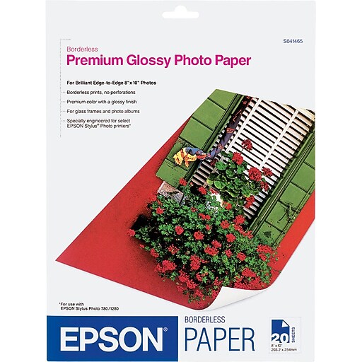 Epson Glossy Photo Paper, 8" x 10", 20 Sheets/Pack (S041465) Staples