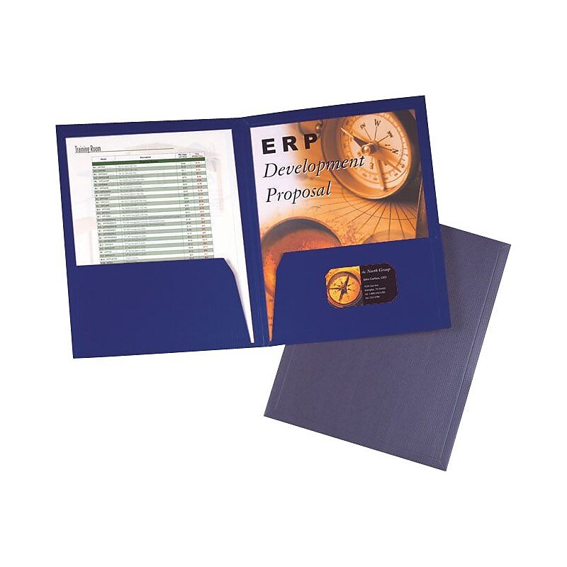 Oxford® Honeycomb High-Capacity Twin Pocket Folders, Dark Blue image 1
