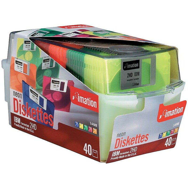 Imation 3.5" Neon Formatted Diskettes, IBM, DS-HD, 40/Pk image 1