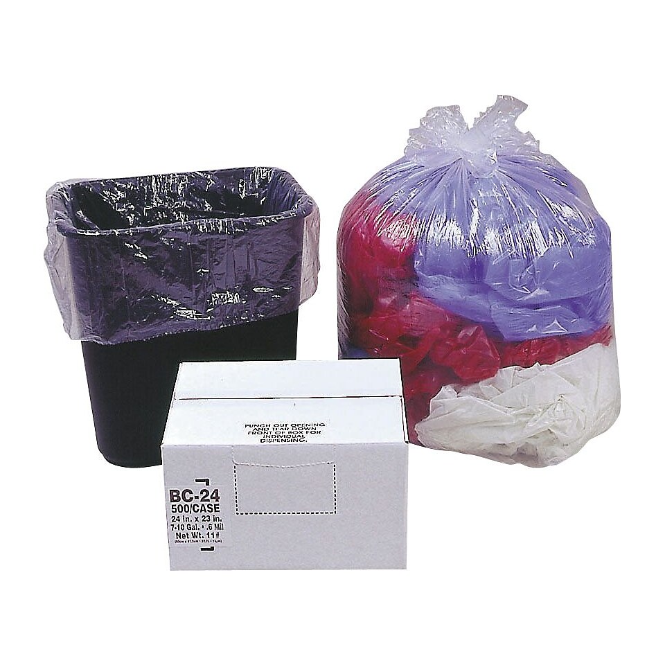 Webster Classic Clear Trash Bags, .6 mil, 7 10 Gallon, 500/Carton