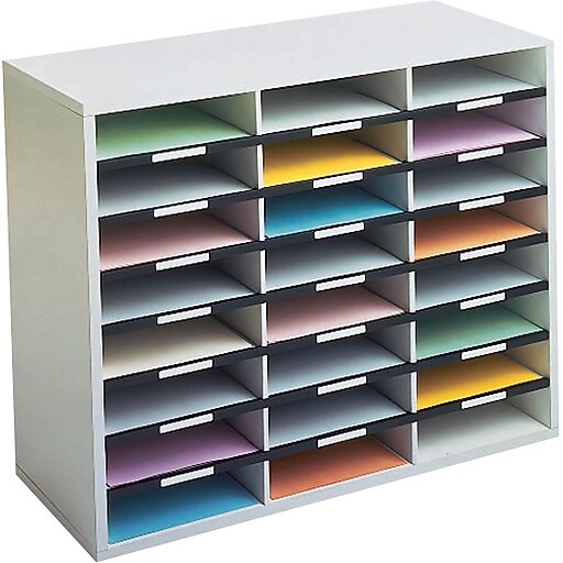Fellowes® 24 Compartment Literature Organizer, 23 3/8" x 29" x 11 7/8", Dove Gray Staples