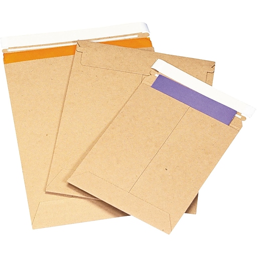 9" x 11.5" Stay Flat Kraft Cardboard Mailer w/ Tear Tab-28 pt Brown 100 Pieces 