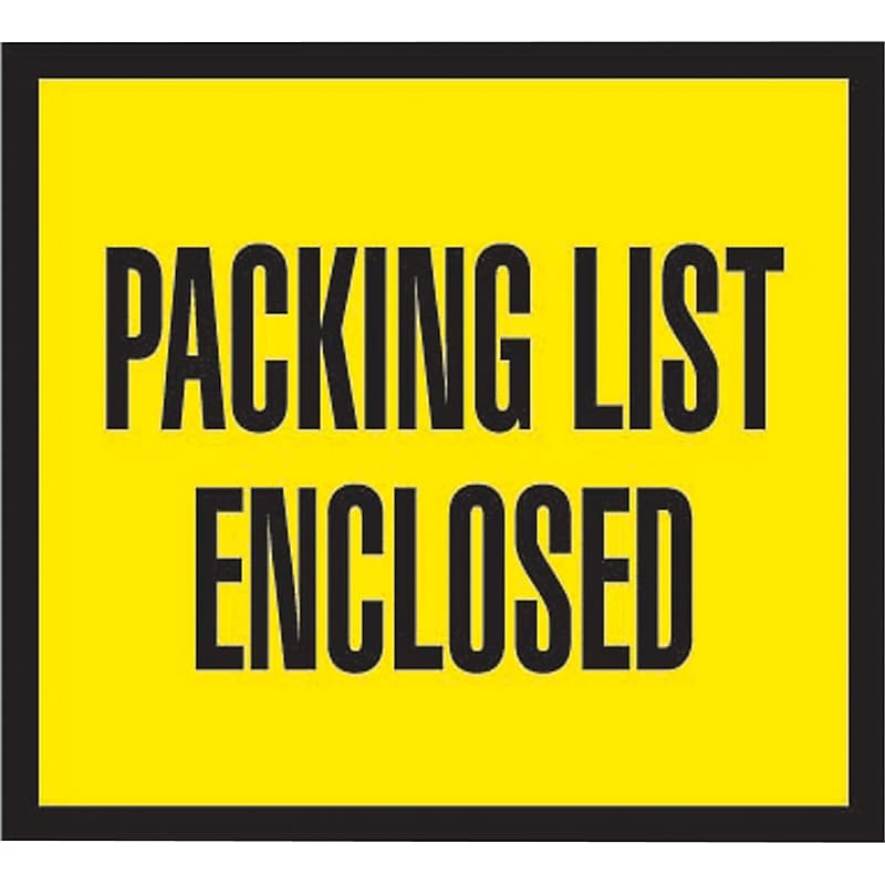 Packing List Envelopes, 4-1/2" x 5-1/2", Yellow Full Face "Packing List Enclosed", 1000/Case image 1