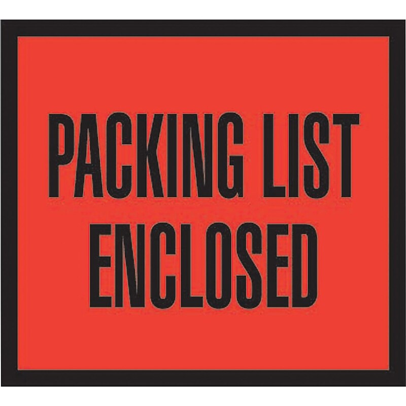 Packing List Envelopes, 4-1/2" x 5-1/2", Red Full Face "Packing List Enclosed", 1000/Case image 1