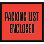 Packing List Envelopes, 4-1/2" x 5-1/2", Red Full Face "Packing List Enclosed", 1000/Case