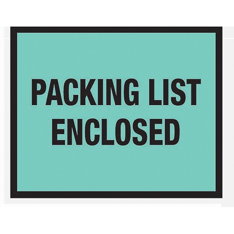 SI Products Packing List Envelopes, 7" x 5.5", Green Full Face, "Packing List Enclosed", 1000/Case (PL408) image 1