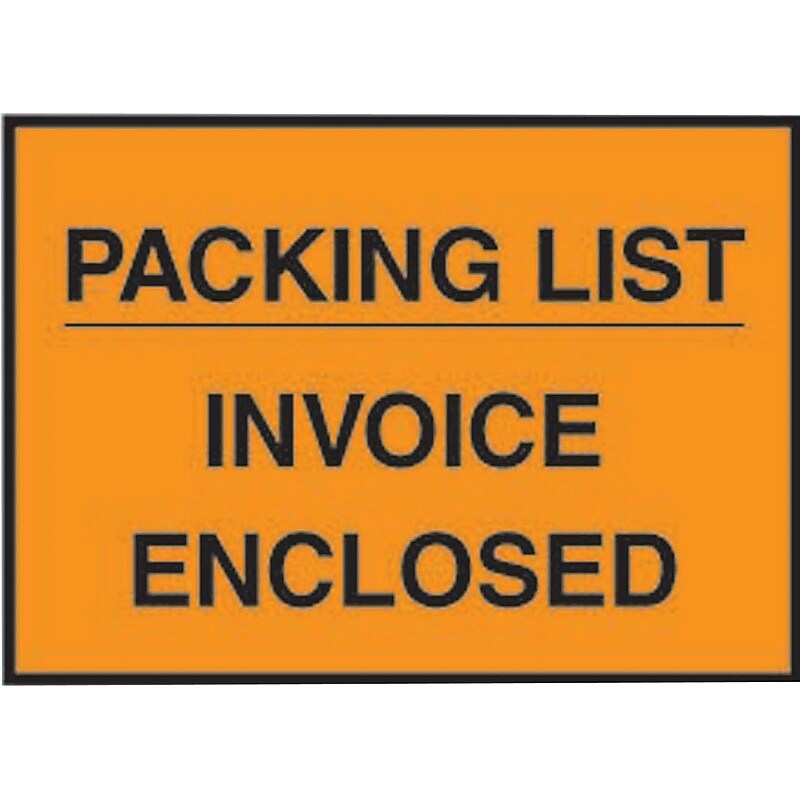 Packing List Envelopes, 4-1/2" x 5-1/2", Orange Full Face "Packing List/Invoice Enclosed", 1000/Case image 1