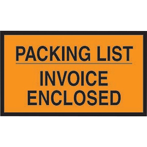 Packing List Envelopes, 7" x 10", Orange Full Face "Packing List