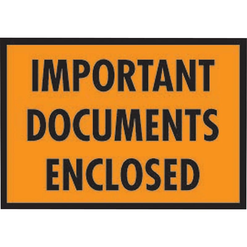 Packing List Envelopes, 5-1/4" x 7-1/2", Orange Full Face "Important Document Enclosed", 1000/Case (PL421) image 1